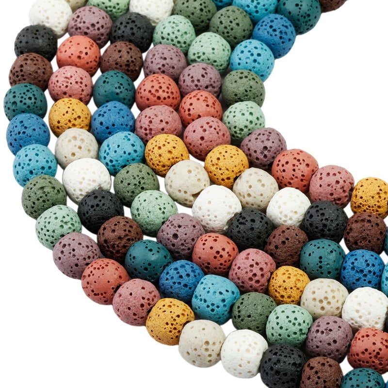 SUNYIK Colorful Lava Rock Essential Oil Diffuser Stone Loose Bead for Jewelry Making 8mm Round 14" - Image 1